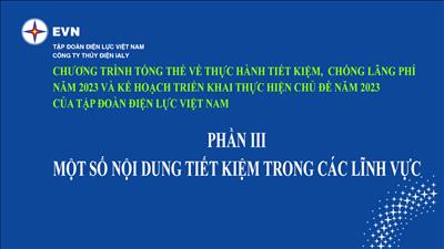 Chương trình tổng thể về thực hành tiết kiệm, chống lãng phí năm 2023 và KH triển khai thực hiện chủ đề năm của EVN (phần III)